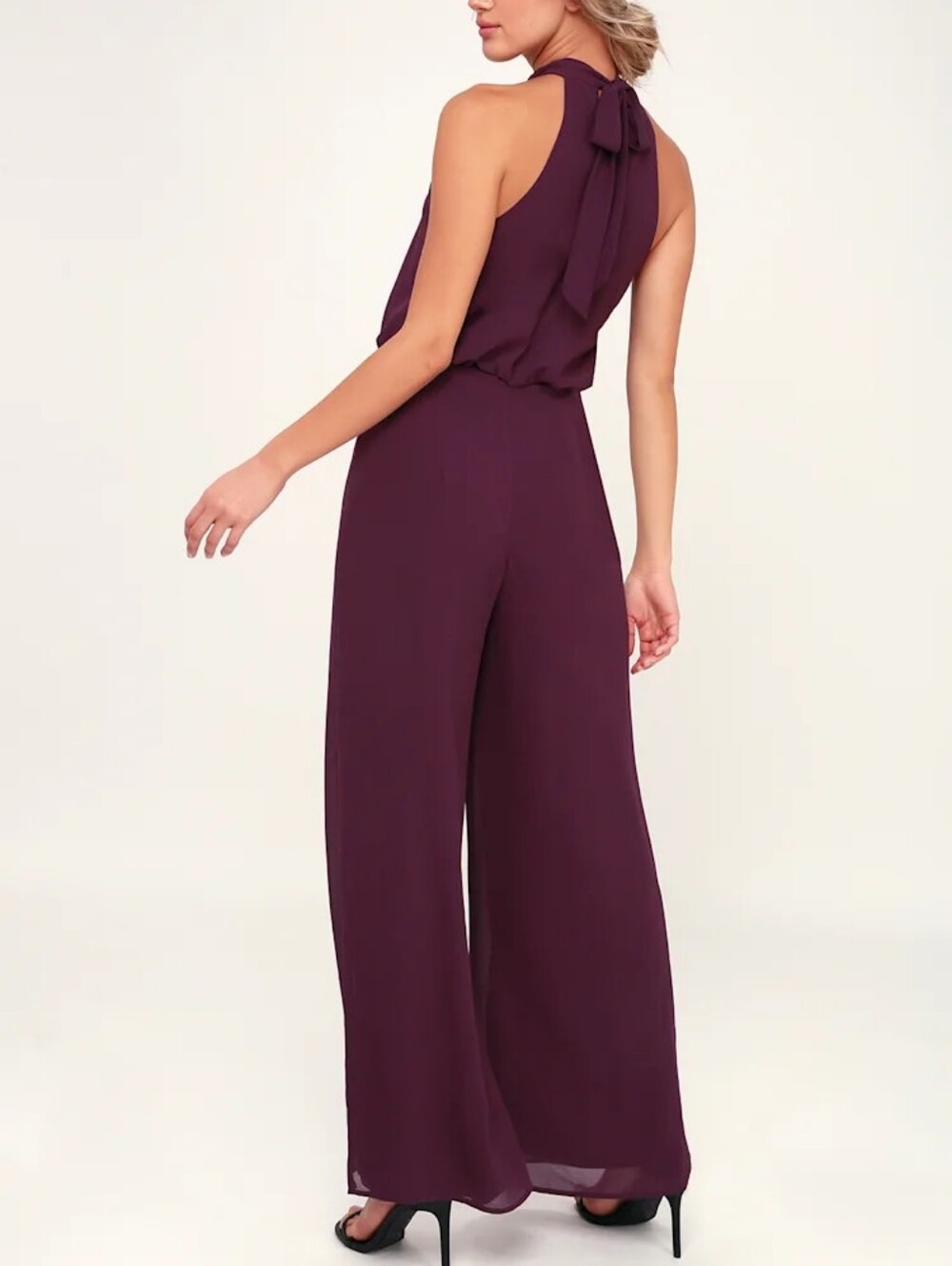 Lulu's Plum Halter Wide-Leg Jumpsuit - Picture 2 of 8
